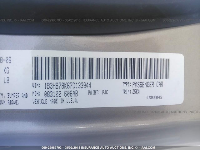 1B3HB78K67D133944 - 2007 DODGE CALIBER R/T GOLD photo 9