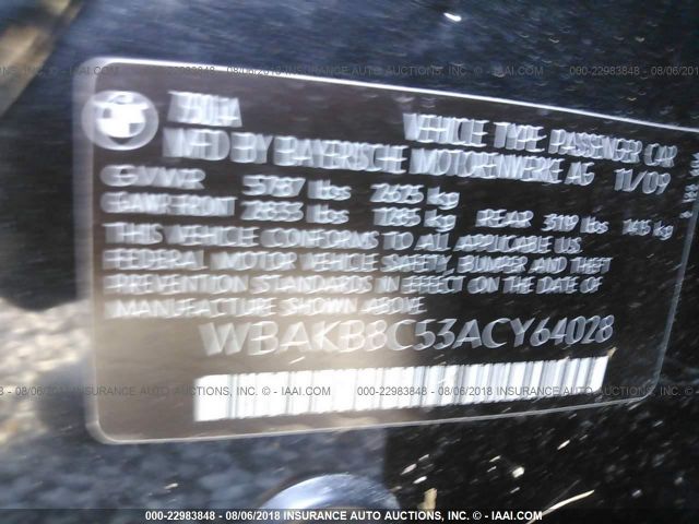 WBAKB8C53ACY64028 - 2010 BMW 750 LI BLACK photo 9