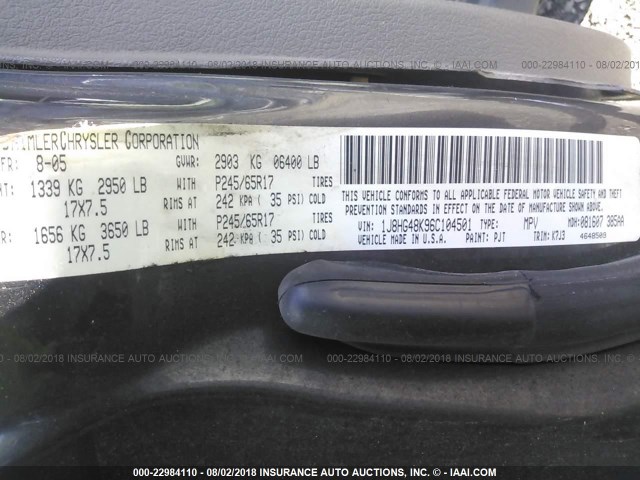 1J8HG48K96C104501 - 2006 JEEP COMMANDER GRAY photo 9