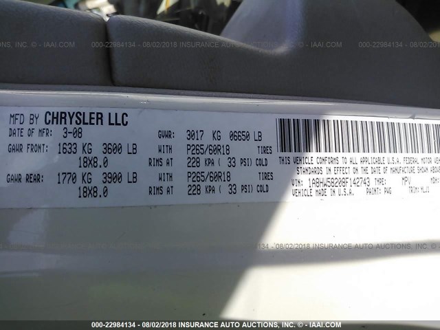 1A8HW58208F142743 - 2008 CHRYSLER ASPEN LIMITED WHITE photo 9