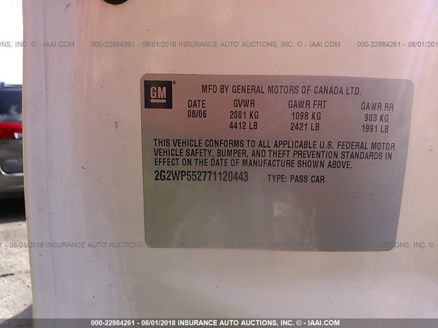 2G2WP552771120443 - 2007 PONTIAC GRAND PRIX WHITE photo 9