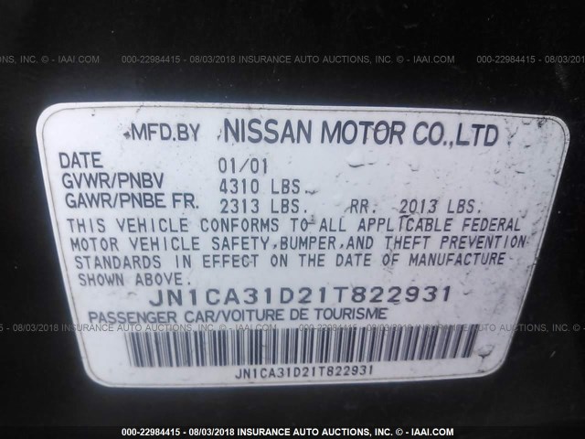 JN1CA31D21T822931 - 2001 NISSAN MAXIMA GXE/SE/GLE/20TH ANNIV GREEN photo 9