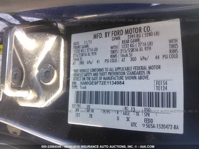 NM0GE9F72E1134984 - 2014 FORD TRANSIT CONNECT XLT BLUE photo 9