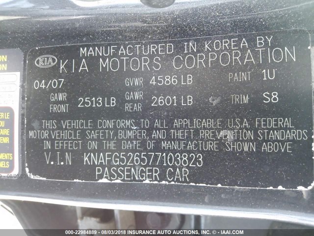 KNAFG526577103823 - 2007 KIA RONDO LX/EX GRAY photo 9