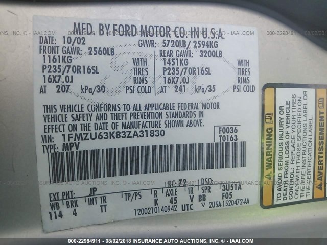 1FMZU63K83ZA31830 - 2003 FORD EXPLORER XLT/XLT SPORT/NBX ვერცხლისფერი ფოტო 9