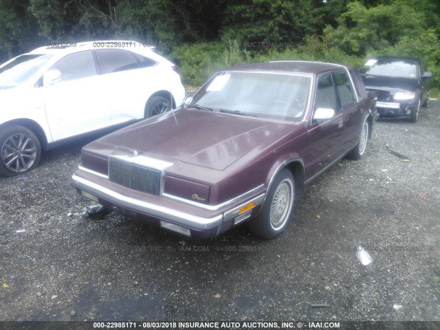 1C3XY66R3MD113167 - 1991 CHRYSLER NEW YORKER FIFTH AVENUE BURGUNDY photo 2