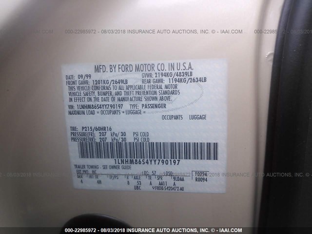 1LNHM86S4YY790197 - 2000 LINCOLN LS 棕色 照片 9