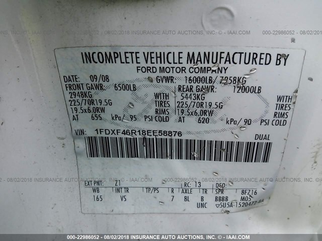 1FDXF46R18EE58876 - 2008 FORD F450 SUPER DUTY WHITE photo 10