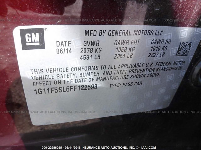 1G11F5SL6FF122593 - 2015 CHEVROLET MALIBU LTZ 栗色 照片 9