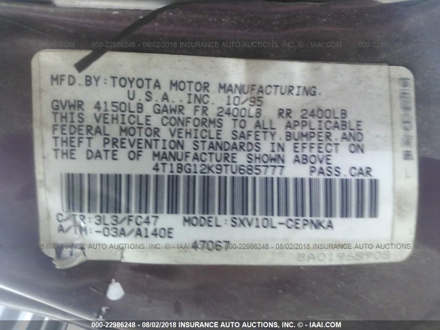 4T1BG12K9TU685777 - 1996 TOYOTA CAMRY DX/LE/XLE მუქწითელი ფოტო 9