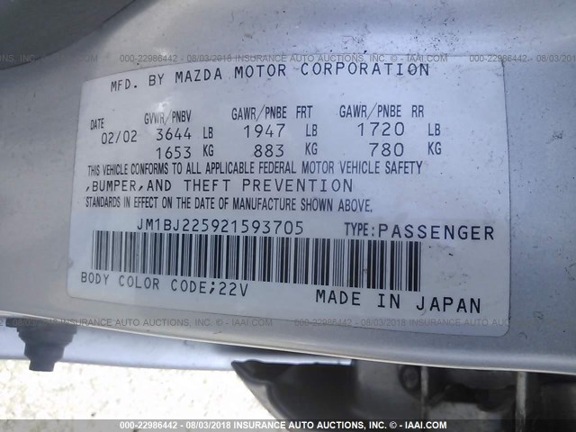 JM1BJ225921593705 - 2002 MAZDA PROTEGE DX/LX/ES SILVER photo 9