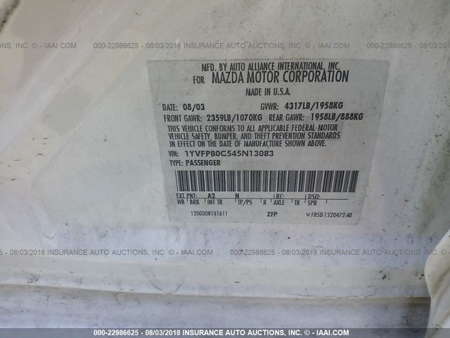 1YVFP80C545N13083 - 2004 MAZDA 6 I Biały zdjęcie 9