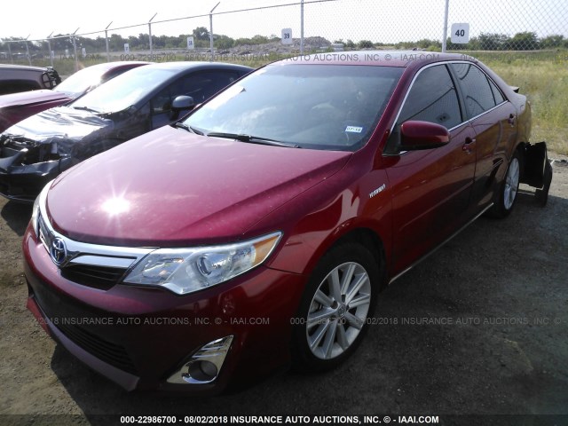 4T1BD1FK7EU128677 - 2014 TOYOTA CAMRY HYBRID/LE/XLE RED photo 2