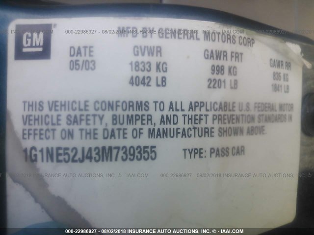 1G1NE52J43M739355 - 2003 CHEVROLET MALIBU LS 绿色 照片 9