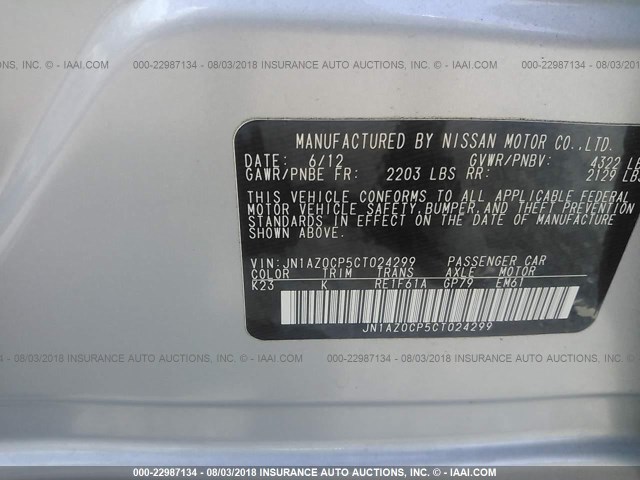 JN1AZ0CP5CT024299 - 2012 NISSAN LEAF SV/SL SILVER photo 9