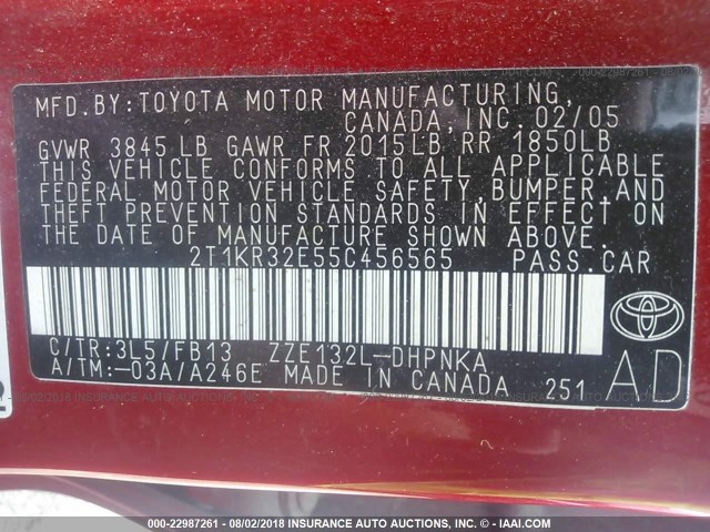 2T1KR32E55C456565 - 2005 TOYOTA COROLLA MATRIX XR RED photo 9