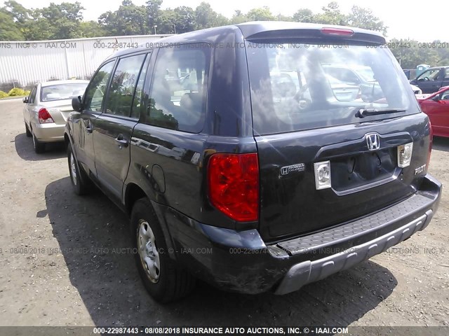 2HKYF181X3H568302 - 2003 HONDA PILOT LX BLACK photo 3