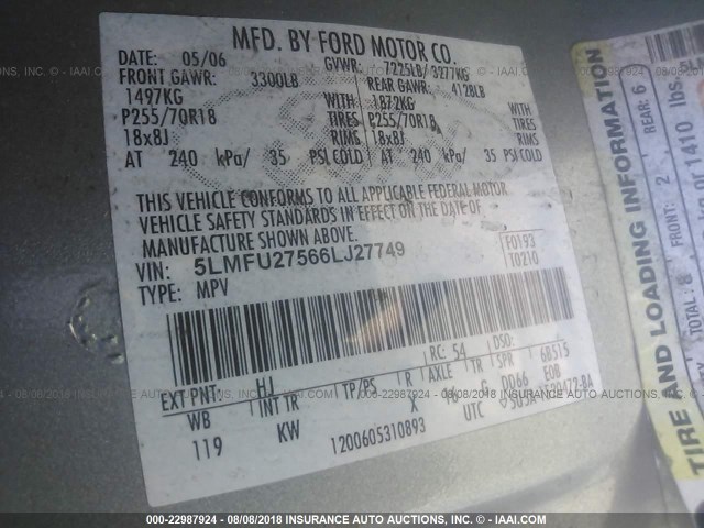 5LMFU27566LJ27749 - 2006 LINCOLN NAVIGATOR Silber Foto 9