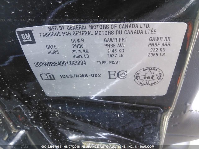 2G2WR554961293004 - 2006 PONTIAC GRAND PRIX GT BLACK photo 9