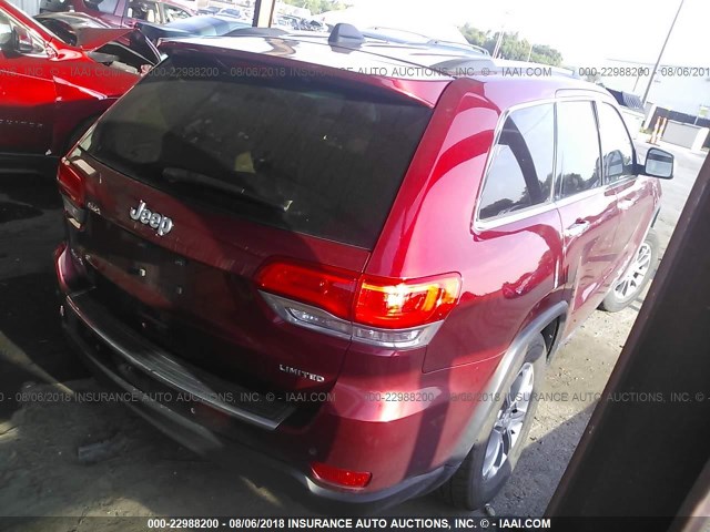 1C4RJFBG4EC215629 - 2014 JEEP GRAND CHEROKEE LIMITED RED photo 4