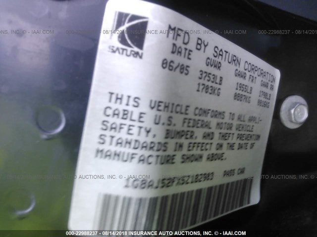 1G8AJ52FX5Z182903 - 2005 SATURN ION LEVEL 2 灰色 照片 9