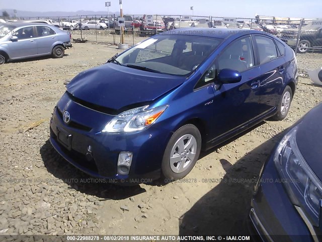 JTDKN3DU6A0176027 - 2010 TOYOTA PRIUS BLUE photo 2