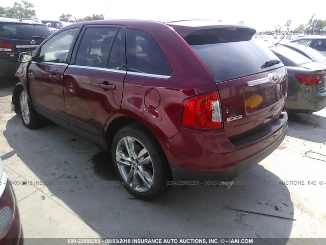 2FMDK4KC2DBA90259 - 2013 FORD EDGE LIMITED RED photo 3