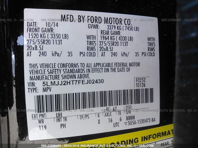 5LMJJ2HT7FEJ02430 - 2015 LINCOLN NAVIGATOR BLACK photo 9