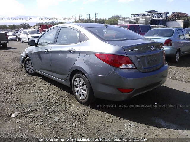 KMHCT4AE7GU021500 - 2016 HYUNDAI ACCENT SE GRAY photo 3