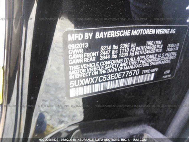 5UXWX7C53E0E77570 - 2014 BMW X3 XDRIVE35I BLACK photo 9