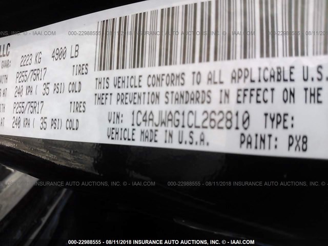 1C4AJWAG1CL262810 - 2012 JEEP WRANGLER SPORT 黑色 照片 9