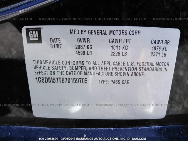 1G6DM57T870159705 - 2007 CADILLAC CTS BLACK photo 9