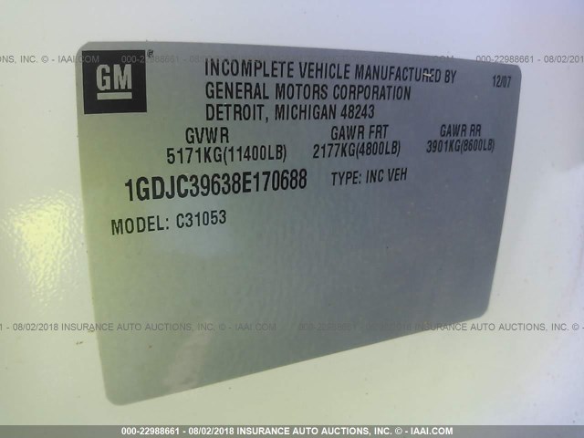 1GDJC39638E170688 - 2008 GMC SIERRA C3500 WHITE photo 9