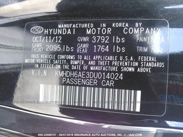 KMHDH6AE3DU014024 - 2013 HYUNDAI ELANTRA COUPE GS/SE BLACK photo 9