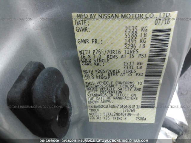 1N6AD0CU7GN788521 - 2016 NISSAN FRONTIER SV/PRO-4X SILVER photo 9