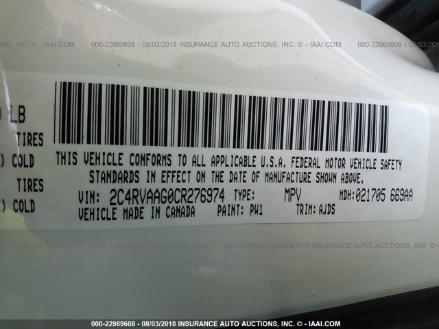 2C4RVAAG0CR276974 - 2012 VOLKSWAGEN ROUTAN S თეთრი ფოტო 9