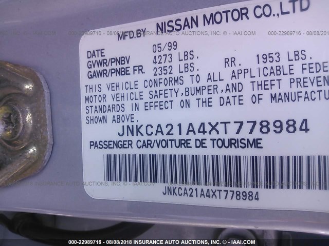 JNKCA21A4XT778984 - 1999 INFINITI I30 SILVER photo 9