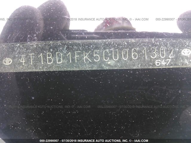 4T1BD1FK5CU061302 - 2012 TOYOTA CAMRY HYBRID/LE/XLE BLACK photo 9