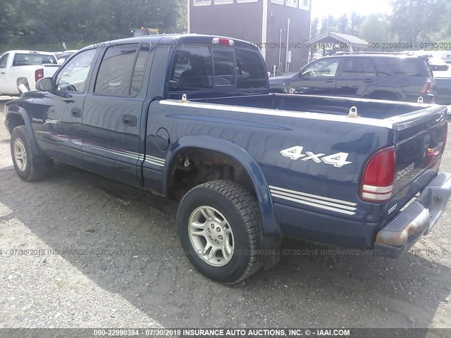 1D7HG38X83S239845 - 2003 DODGE DAKOTA QUAD SPORT BLUE photo 3