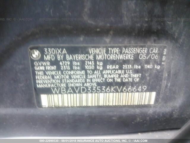 WBAVD33536KV66649 - 2006 BMW 330 XI GRAY photo 9