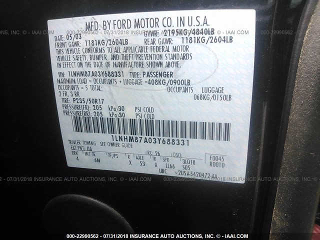 1LNHM87A03Y688331 - 2003 LINCOLN LS 黑色 照片 9