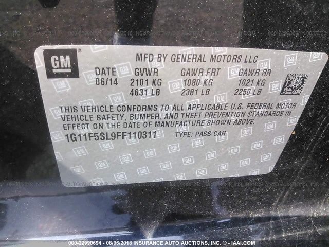 1G11F5SL9FF110311 - 2015 CHEVROLET MALIBU LTZ 灰色 照片 9