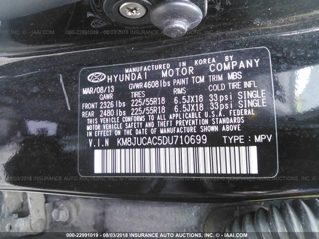 KM8JUCAC5DU710699 - 2013 HYUNDAI TUCSON GLS/LIMITED 黑色 照片 9