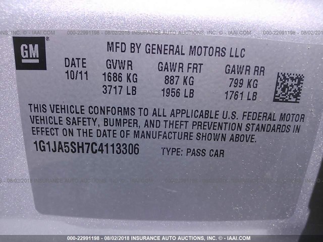 1G1JA5SH7C4113306 - 2012 CHEVROLET SONIC LS SILVER photo 9