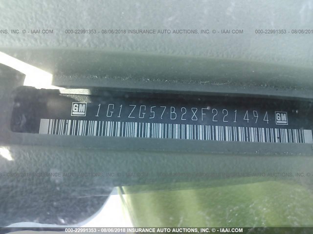 1G1ZG57B28F221494 - 2008 CHEVROLET MALIBU LS ნაცრისფერი ფოტო 9