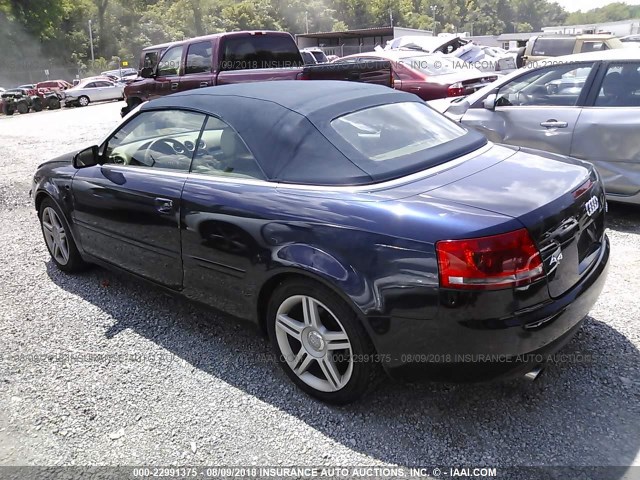 WAUDF48H07K015286 - 2007 AUDI A4 2.0T CABRIOLET QUATTRO BLUE photo 3