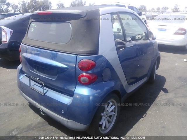 WMEEK31X28K165336 - 2008 SMART FORTWO PASSION BLUE photo 4