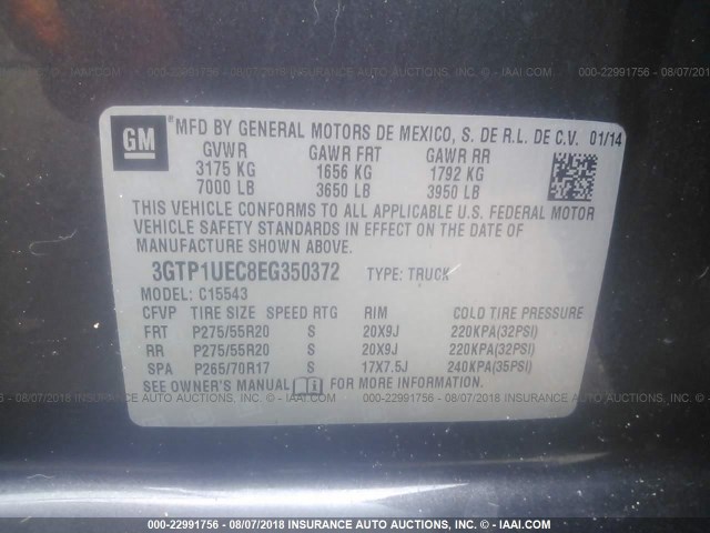 3GTP1UEC8EG350372 - 2014 GMC SIERRA C1500 SLE GRAY photo 9