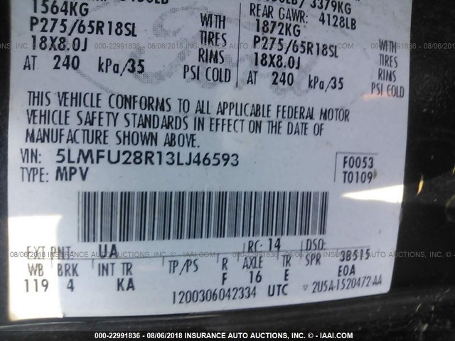 5LMFU28R13LJ46593 - 2003 LINCOLN NAVIGATOR BLACK photo 9