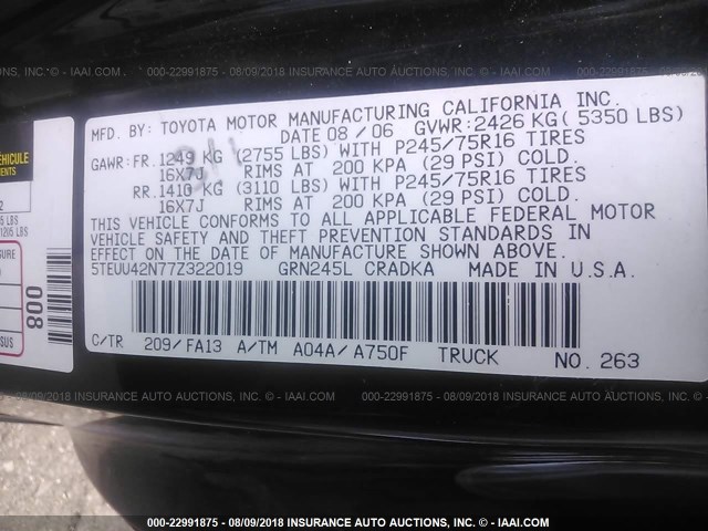 5TEUU42N77Z322019 - 2007 TOYOTA TACOMA ACCESS CAB Schwarz Foto 9